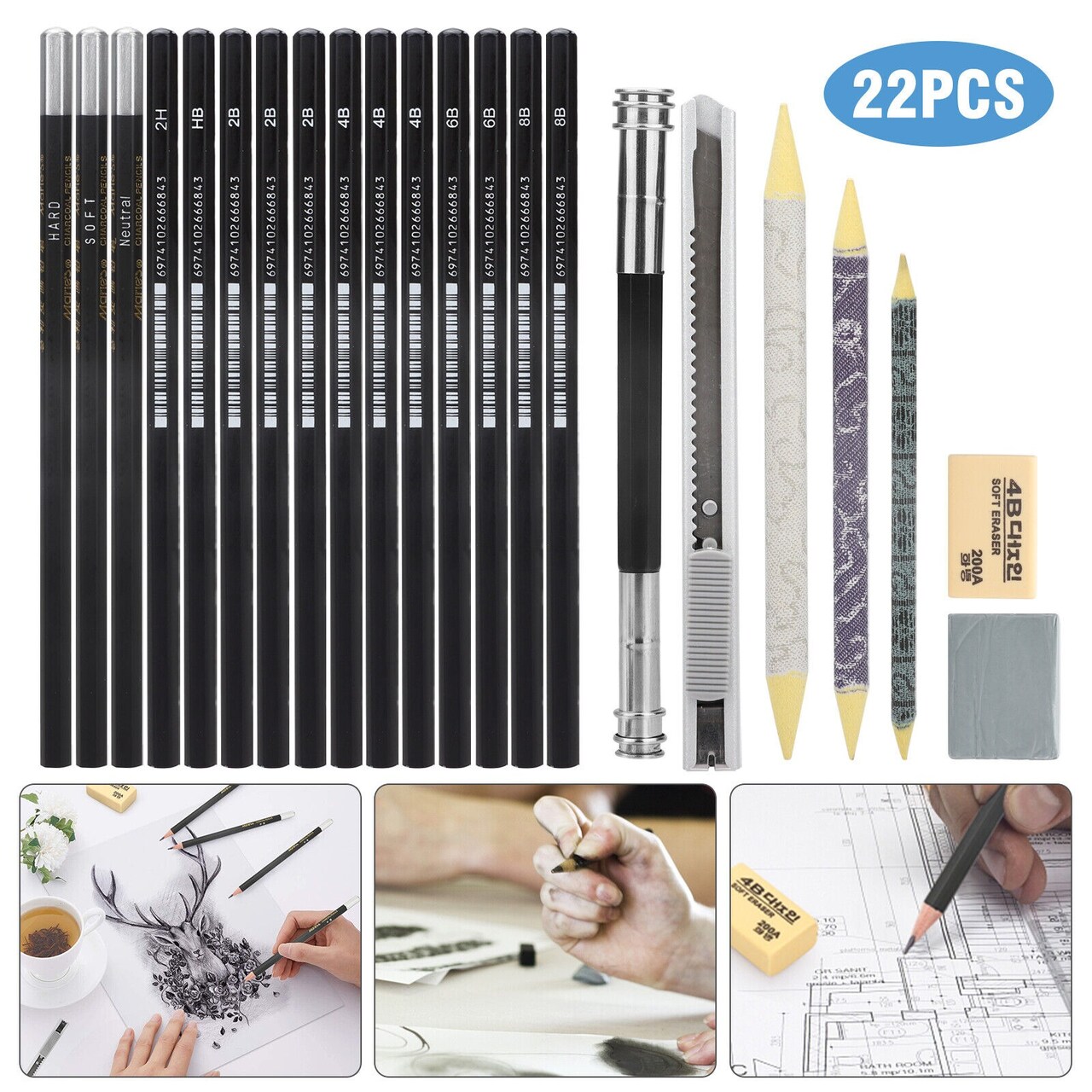 22Pcs Kids Drawing Kit with Pencils, Sketch, and Charcoal Tools